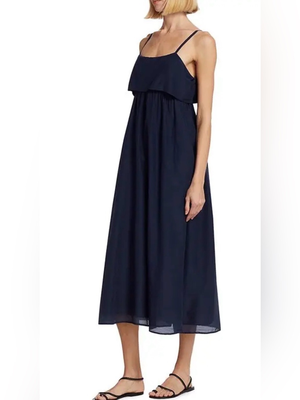 Xirena Midi Dress Skyla Sz XS Navy Blue Spaghetti Strap Cotton Silk